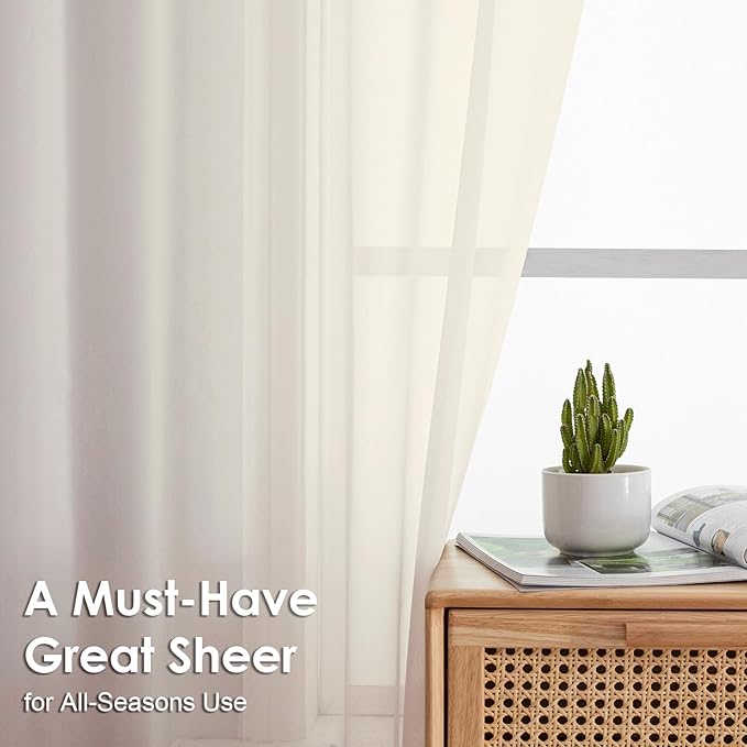 OVZME Cream Sheer Curtains 96 Inches Long 2 Panels - Soft Light Filtering Window Sheer Panels for Living Room/Bedroom, Top Dual Rod Pocket, 1 Pair, Each 42Wx84L Inches