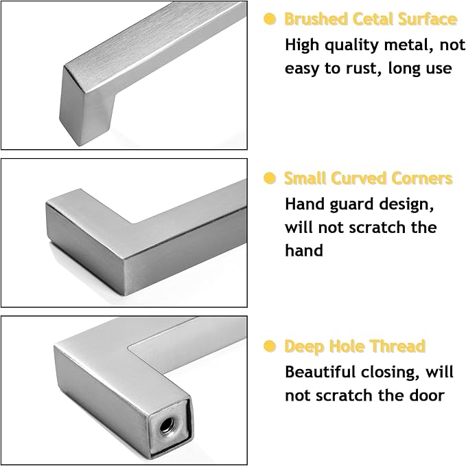 Cabinet Pulls Brushed Nickel Cabinet Handles Square Drawer Pulls, 50 Pack 5 Inch Stainless Steel Kitchen Door Cupboard Cabinet Handles, Cabinet Hardware Drawer Handles, 128mm Hole Centers