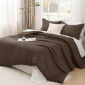 Litanika Comforters Queen Size Chocolate, 3 Pieces Lightweight Solid Bedding Set & Collections, All Season Fluffy Bed Set (90x90 Inches Comforter & 2 Pillowcases)