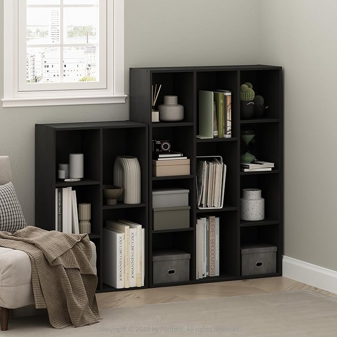 Furinno LUDER Book Shelf, 11-Cube Bookshelf, Reversible Bookcase, 9.4" x 29.1" x 41.7", for Living Room, Bedroom, Home Office, Blackwood