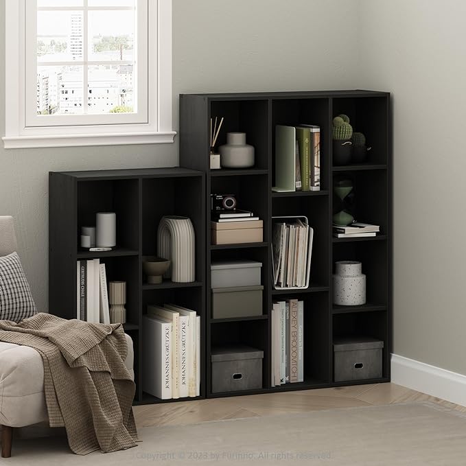 Furinno LUDER Book Shelf, 5-Cube Bookshelf, Reversible Bookcase, 9.4" x 19.5" x 31.5", for Living Room, Bedroom, Home Office, Blackwood