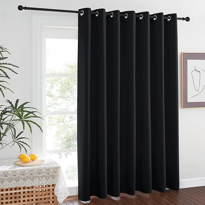 NICETOWN Closet Door Curtain, Room Dividers Panel Screens Partitions, Wide Width Grommet Top Modern Privacy Heavy Room Divider, Commercial Room Dividers (1 PCs, 7ft Tall x 15ft Wide, Black)