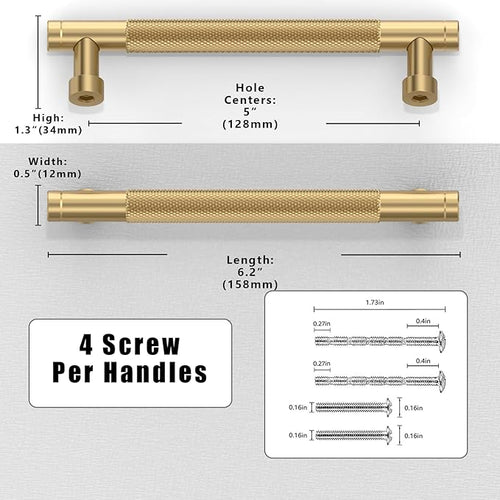 10 Pack Champagne Bronze Knurled Cabinet Pulls 5 Inch(128mm) Kitchen Cabinet Handles Solid Zinc Alloy Cabinet Hardware Drawer Pulls