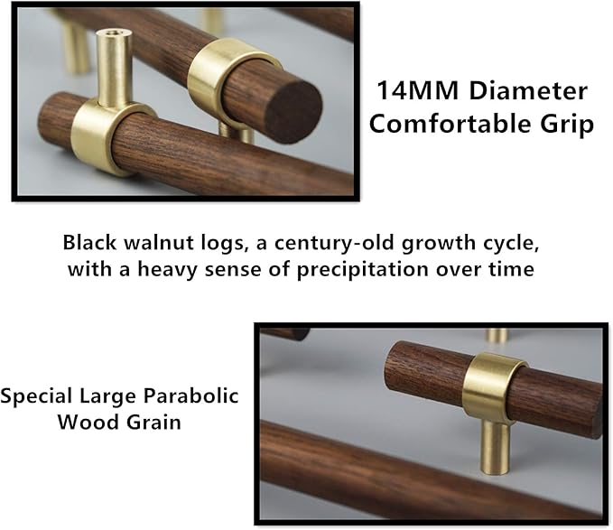 Drawer 5.51"/140mm Pulls Brass Walnut Kitchen Wardrobe Cabinet Hardware Pull Handle with Screw,30Pcs