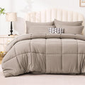 Love's cabin California King Comforter Set Light Brown, 7 Pieces California King Bed in a Bag, All Season Bedding Sets with 1 Comforter, 1 Flat Sheet, 1 Fitted Sheet, 2 Pillowcase and 2 Pillow Sham