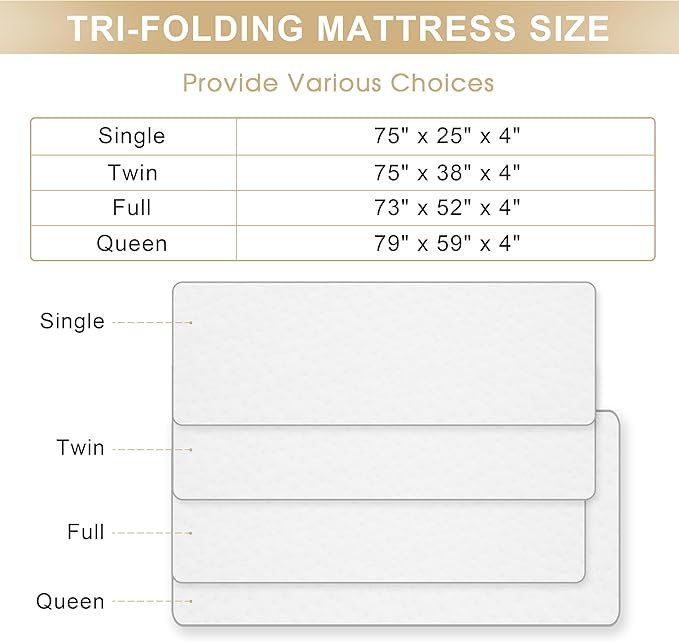 Folding Mattress, 4 Inch Memory Foam Tri-fold with Breathable Bamboo Fiber Fabric Cover, Foldable Floor Mattress Guest Bed for Camping, Road Trip, Twin