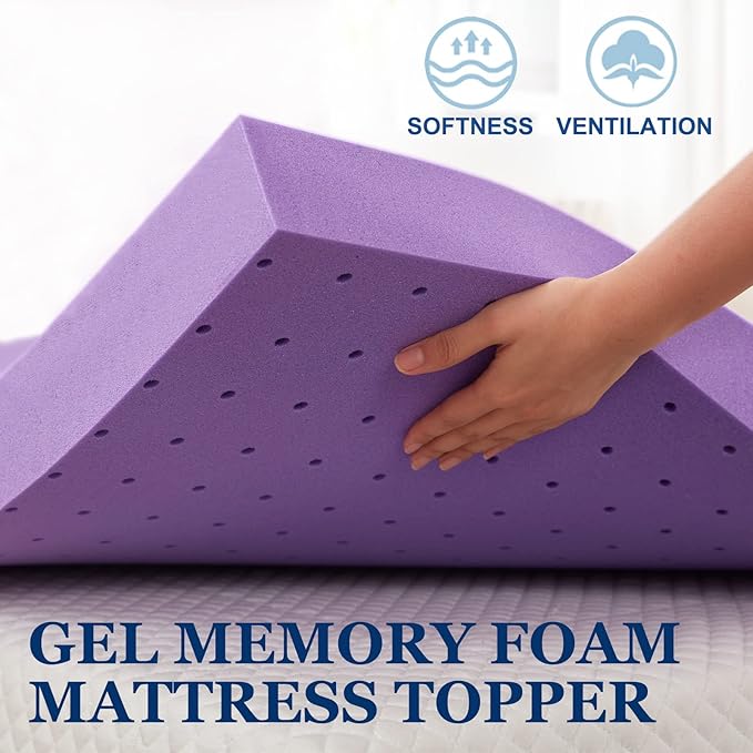 SINWEEK 3 Inch Gel Memory Foam Mattress Topper Twin XL, Twin Extra Long Mattress Pads for College Dorm Single Bed, Ventilated Soft Bed Topper, CertiPUR-US Certified, Twin XL Size