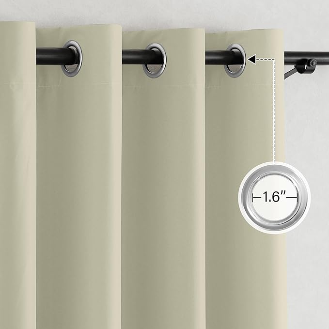 NICETOWN 100% Blackout Curtains for Living Room, Grommet Travel Blackout Curtains Lightweight Thermal Window Treatments Easy to Install for Bedroom, Muted Beige W52 x 72, 2 Panels