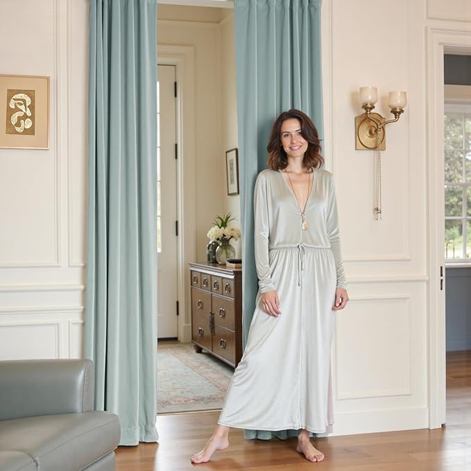 Lazzzy Velvet Blackout Curtains Thermal Insulated Room Window Drapes Super Soft Luxury Curtains for Living Room Bedroom Rod Pocket 2 Panels, Misty Blue, 52" W x 90" L