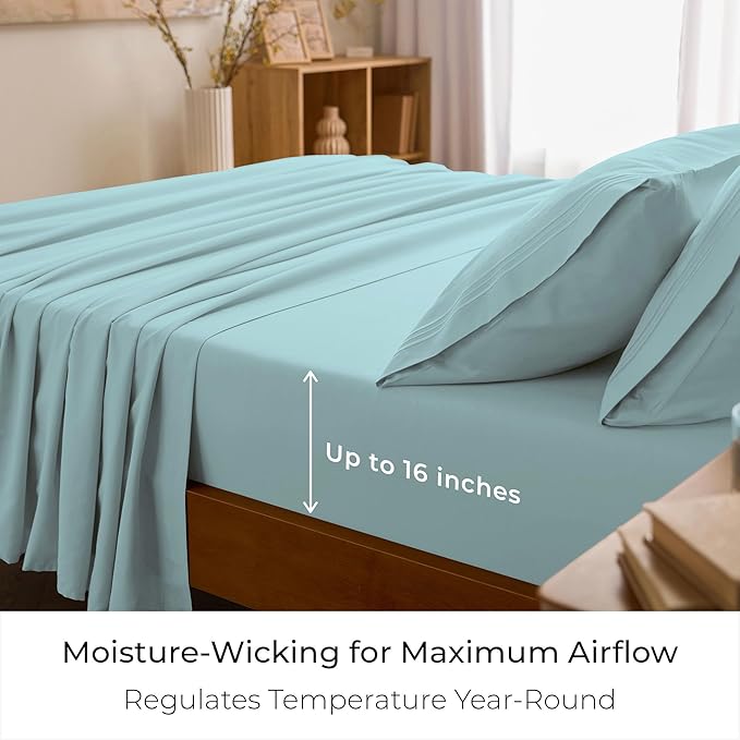 Mellanni King Sheets Set - 4 PC Iconic Collection Bedding - Hotel Luxury, Extra Soft, Cooling Bed Sheets - Wrinkle, Fade, Stain Resistant (King, Aqua)