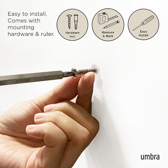 Umbra Flip Wall-Mounted Coat Rack Rail Hook for Hats, Jackets, Bags and More – Modern, Space-Saving Storage Organizer for Entryway, Mudroom, Closet, Bathroom, Bedroom, Kids Room, or Nursery, 8 Hooks,