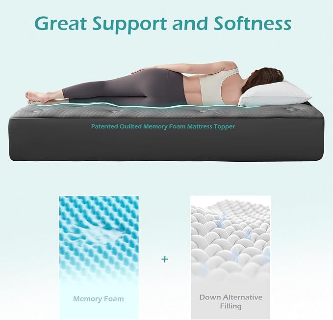 Hansleep Twin Mattress Topper Viscose Derived from Bamboo, Memory Foam Pillow Top Mattress Topper Twin with Deep Pocket, Breathable Mattress Pad for Back Pain Relief, 39" x 75", Charcoal Grey