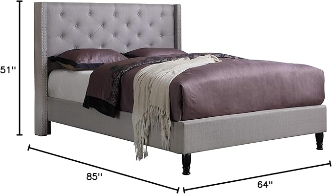 HomeLife furBed00007_Cloth_LightGrey_Full Platform Bed, Grey