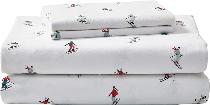 Eddie Bauer - Full Sheets, Cotton Flannel Bedding Set, Brushed for Extra Softness, Cozy Home Decor (Ski Slope, Full)