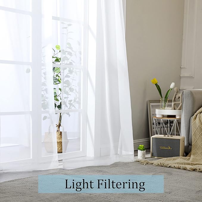 OWENIE Extra Long White Sheer Curtains 144 inch 2 Panels Set, Translucent Backdrop Window Scarf Drapes for Canopy Bed/Wedding/Living Room/Anniversary, 12FT Length, Each 59Wx144L in, 2PCS, White