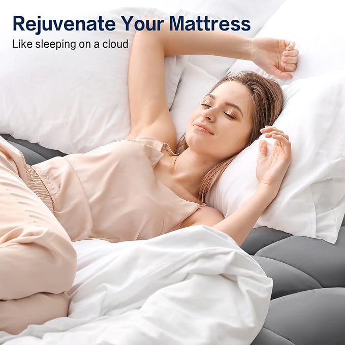 SOPAT Mattress Topper Queen Size Extra Thick Mattress Pad 8-21" Deep Pocket Soft Down Alternative Fill Mattress Protector Pillow Top Mattress Cover (60x80 Inches, Grey)
