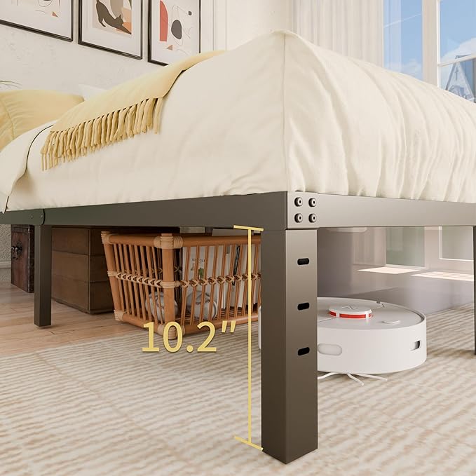 ALDRICH 12 Inch Metal King Size Bed Frame - Double Black Basic Steel Slats Platform, Easy Assembly Heavy Duty Noise Free Bedframes, No Box Spring Needed