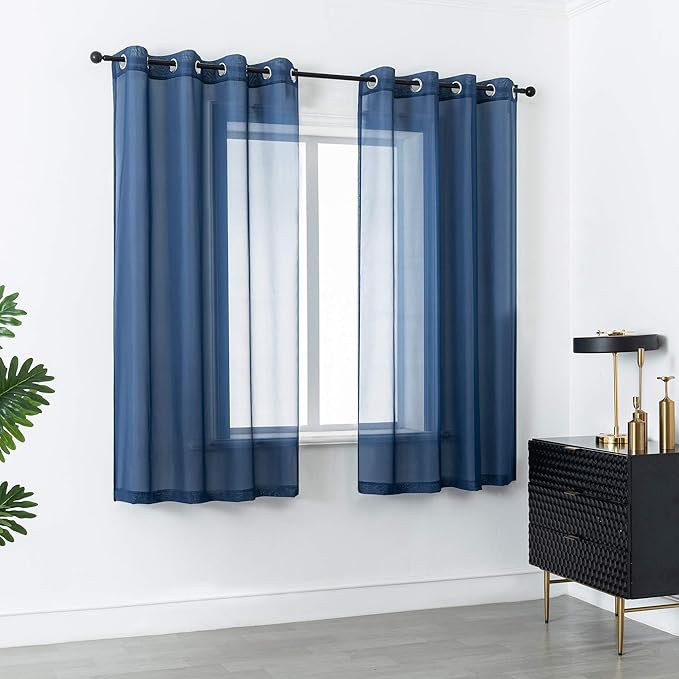 DUALIFE 72 Inch Length Navy Blue Curtains for Bedroom 2 Panels Set Semi Sheer Grommet Window Texture Soft Voile Sheer Curtains for Living Room Boys Playroom 52x72 Inches Long