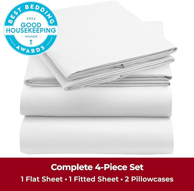 Mellanni Full Sheets Set - 4 PC Iconic Collection Bedding - Hotel Luxury, Extra Soft, Cooling Bed Sheets - Wrinkle, Fade, Stain Resistant (Full, Striped White)