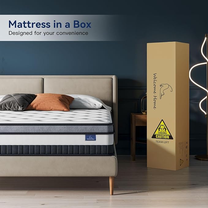 Vesgantti King Mattress 12 Inch Innerspring Multilayer Hybrid King Size Mattress - Ergonomic Design with Memory Foam and Pocket Spring Mattresses King Size - Box Top Series Medium Firm Feel