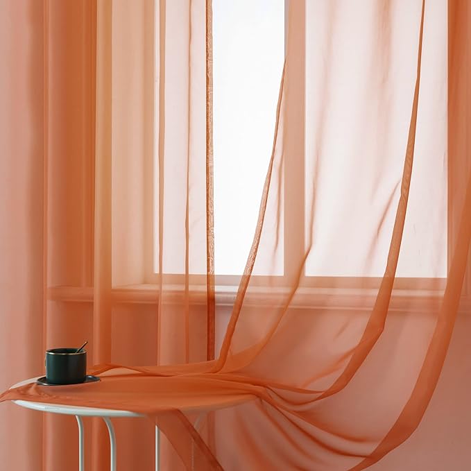 DUALIFE Rust Curtains 72 Inch Length for Living Room 2 Panels Grommet Solid Color Burnt Orange Window Sheer Curtain Panels for Bedroom 52x72 Inches Long Terracotta