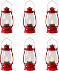 Red Mini Lanterns(12 Pcs-5.1in) with Flickering LED Candle Lights, Vintage Small Western Lanterns for Table Centerpiece, Indoor & Outdoor Christmas Tree Ornaments, Camping Party Decorations