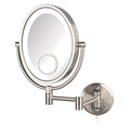 JERDON Two-Sided Wall-Mounted Makeup Mirror with Lights - Lighted Makeup Mirror with 10X Magnification & Wall-Mount Arm - Oval Mirror with Nickel Finish Wall Mount - Model HL9515NL