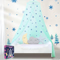 South to East Bed Canopy for Girls with Glowing Snow in The Dark, Cyan Princess Bed Curtains for Kids Bed & Toddler Bed, Twin, Full & Queen, Mosquito Net Canopy for Girls