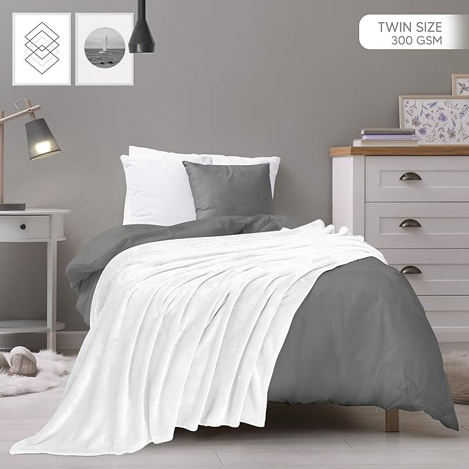 Utopia Bedding Fleece Blanket Twin Size White 300GSM Luxury Fuzzy Soft Anti-Static Microfiber Bed Blanket (90x66 Inch)