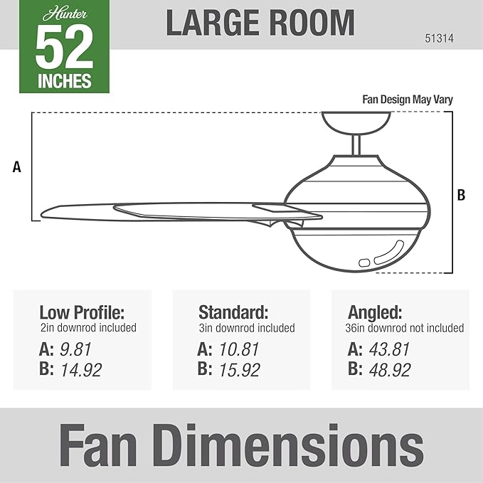 Hunter 51314 Aerodyne Ceiling Fan 52 inches Matte Black
