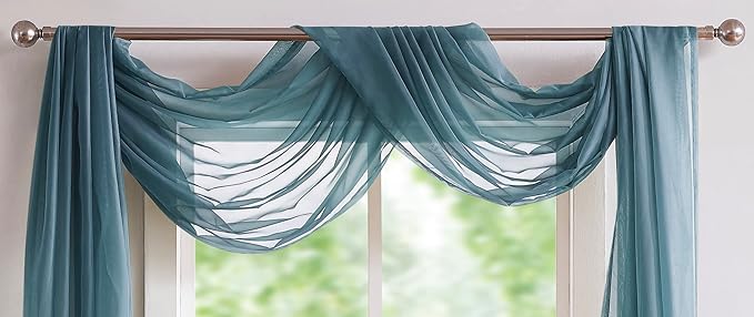 LinenZone Dusty Blue Window Scarf Valance in 144 Inch Size. Use Window Scarves as Canopy Bed or Backdrop Curtains, Curtain Scarf, or Sheer Fabric for Draping. (Amazing 55 x 144, Dusty Blue)