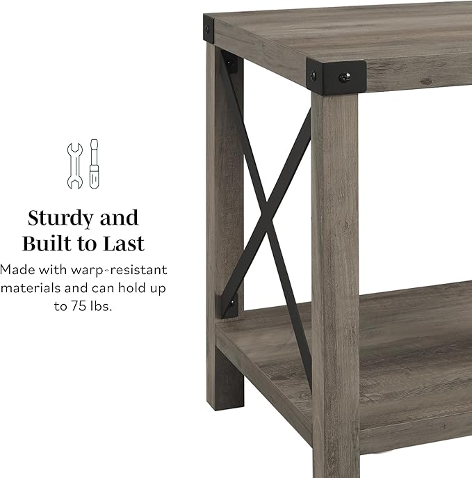 Walker Edison Sedalia Modern Farmhouse Metal X Side Table, 18 Inch, Stone Grey