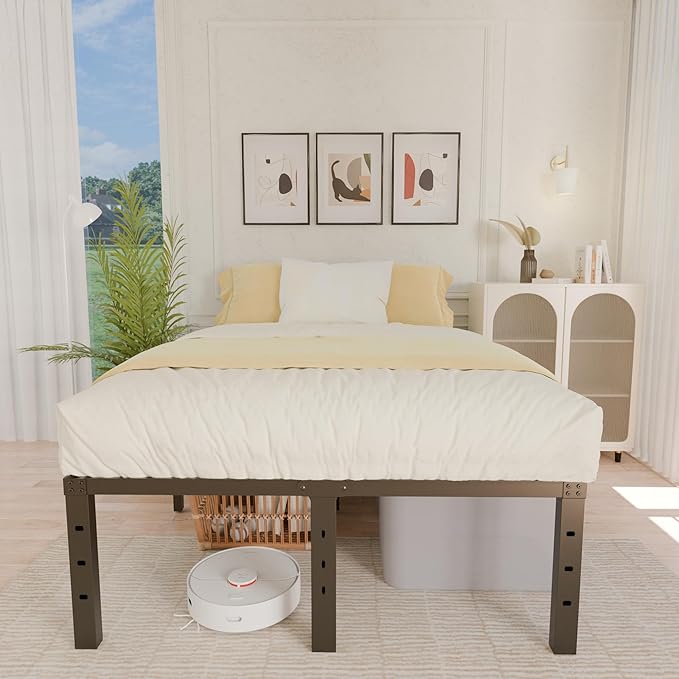 ALDRICH 18 Inch Metal Bed Frame Queen Size - Black Basic Steel Slats Platform, Easy Assembly Heavy Duty Noise Free Bedframes, No Box Spring Needed