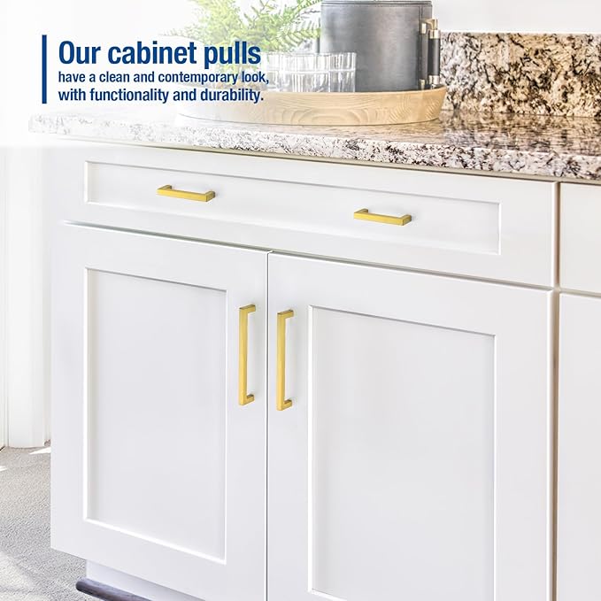 JOY DECOR 6 Pack Cabinet Handles, Gold Cabinet Pulls, 3-3/4 Inch Kitchen Closet Handles Square Drawer Pulls Stainless Steel Drawer Hardware, 96mm Hole Centers