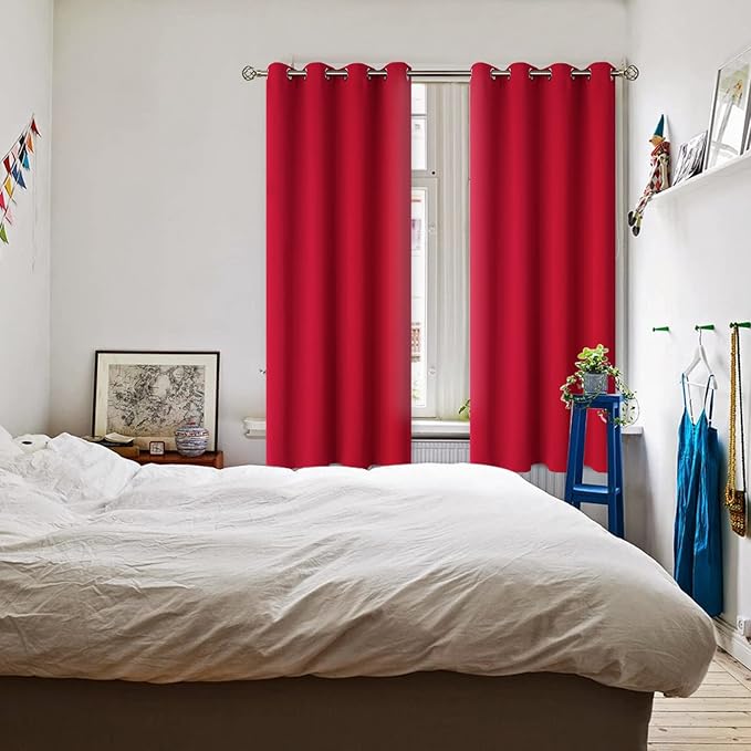 BGment Red Blackout Curtains for Bedroom - Grommet Thermal Insulated Room Darkening Window Curtains, Set of 2 Panels, Each 55 x 69 Inch