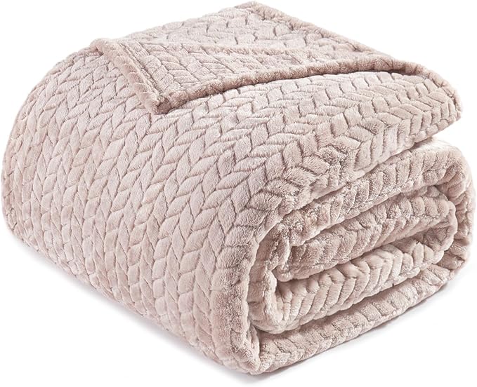 Exclusivo Mezcla Fleece Queen Size Blanket for Bed, 90x90 Inches Soft Cozy Jacquard Flannel Blankets, Lightweight Fuzzy Plush Warm for Winter, Camel