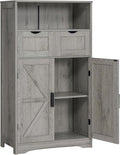 WEENFON Bathroom Cabinet, Storage Cabinet with 2 Adjustable Drawers & 2 Barn Doors, Standing Cupboard with 2 Shelf, Floor Cabinet for Living Room, Home Office, Kitchen, Grey