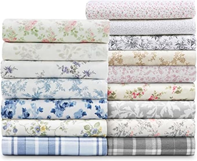 Laura Ashley - Flannel Sheets Queen Size, Anti-Pilling & Wrinkle Resistant Cotton, Touchably Soft for All-Season Comfort - Bed Sheets with Matching Pillowcases & Fitted Sheet (Evie Pink)