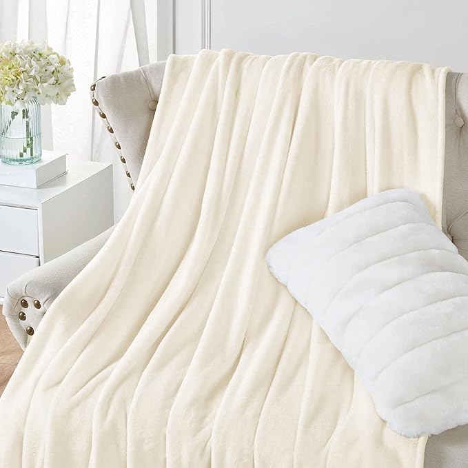 Walensee Fleece Blanket Plush Throw Fuzzy Lightweight (King Size 108x90 Cream) Super Soft Microfiber Flannel Blankets for Couch, Bed, Sofa Ultra Luxurious Warm and Cozy for All Seasons
