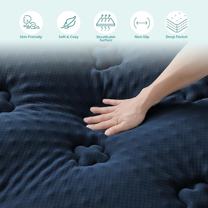 Hansleep Twin Mattress Topper Viscose Derived from Bamboo, Memory Foam Pillow Top Mattress Topper Twin with Deep Pocket, Breathable Mattress Pad for Back Pain Relief, 39" x 75", Navy Blue