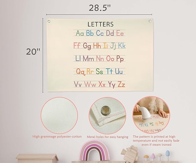 Classroom Decoration-Homeschool Decor-Educational Flag Decor Gift for Kids Toddler Baby Boys Girls Newborn Toddler - Banner Wall Sign Gifts for Playroom Nursery Baby Room Bedroom Front Door-letters
