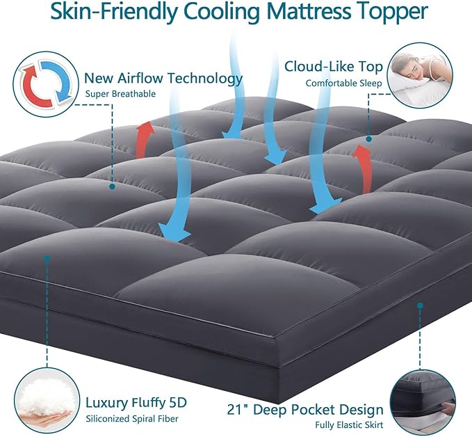 CHOKIT Full Mattress Topper, Extra Thick Pillow Top Mattress Pad for Back Pain Relief, Cooling Bed Topper Mattress Cover with 8-21 Inch Deep Pocket
