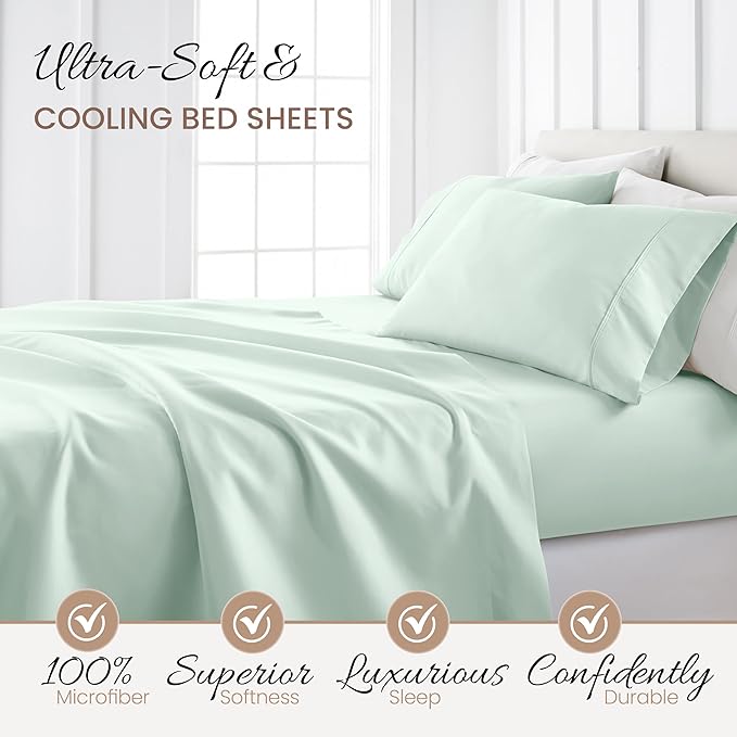 Linen Market Double-Brushed Microfiber Twin XL Sheet Set 3 Piece – Oeko-TEX Certified Ultra Soft & Wrinkle-Free - 16" Deep Pocket Sheets - Easy Care Twin XL Size - Mint