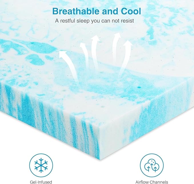 Mattress Topper, Twin Size Cooling Memory Foam Bed Toppers, 2 Inch Soft Mattress Pads for Sleeper Sofa, RV, Camper, CertiPUR-US Certified