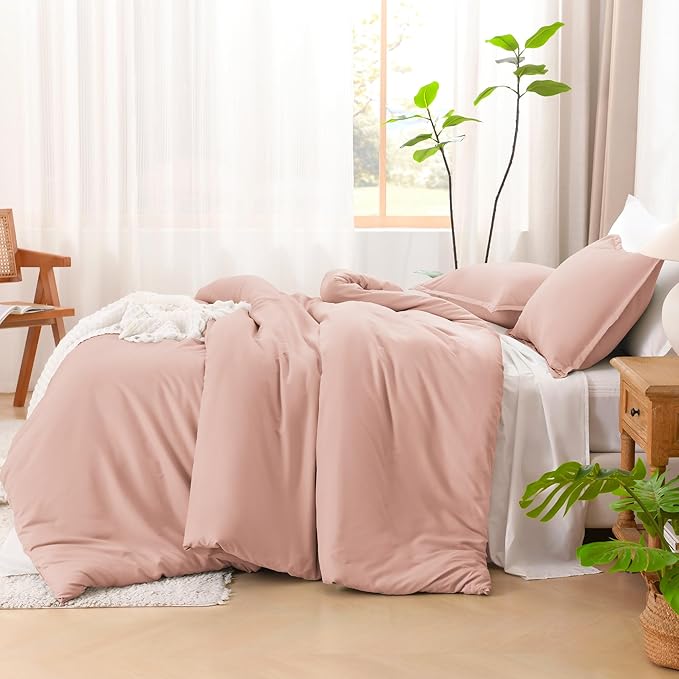 Litanika Comforters Blush Super King Plus Size, 3 Pieces Lightweight Solid Bedding Set & Collections, All Season Fluffy Bed Set (128x120In Comforter & 2 Pillowcases)