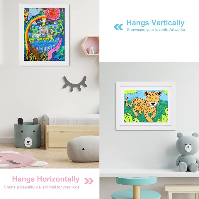 [3 Pack] Kids Art Frames, 10x12.5 Front Opening Kids Artwork Frames Changeable, Displays 8.5x11 With Mat and 10x12.5 Without Mat, Holds 50 Pcs, for 3D Picture, Crafts, Hanging Art, Portfolio Storage