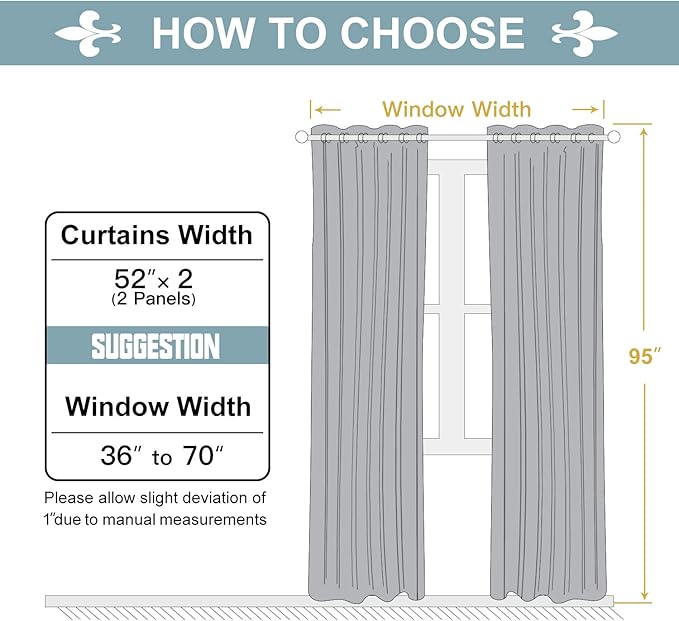 ChrisDowa 100% Blackout Curtains for Bedroom with Black Liner, 2 Thick Layers Total Blackout Thermal Insulated Grommet Long Window Curtains 2 Panels Set (Black, 52 x 95 Inch)