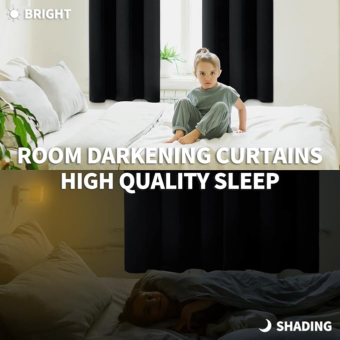 BGment Blackout Curtains for Living Room - Grommet Thermal Insulated Room Darkening Curtains for Bedroom, 2 Panels of 52 x 95 Inch, Black