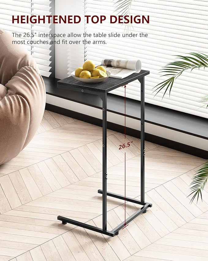 Vantic C Shaped End Table, Small Side Table for Couch and Recliner, Slide Under Sofa Tray Desk with Storage Bag for Living Room and Bedroom, Deep Grey