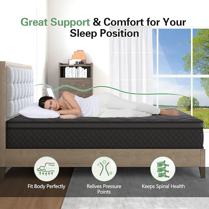 King Mattress, 10 Inch Hybrid Mattresses Euro Top Medium Firm for Back & Lumbar Support, 100 Night Trial, Individual Pocket Spring Bed for Motion Isolation & Pressure Relief